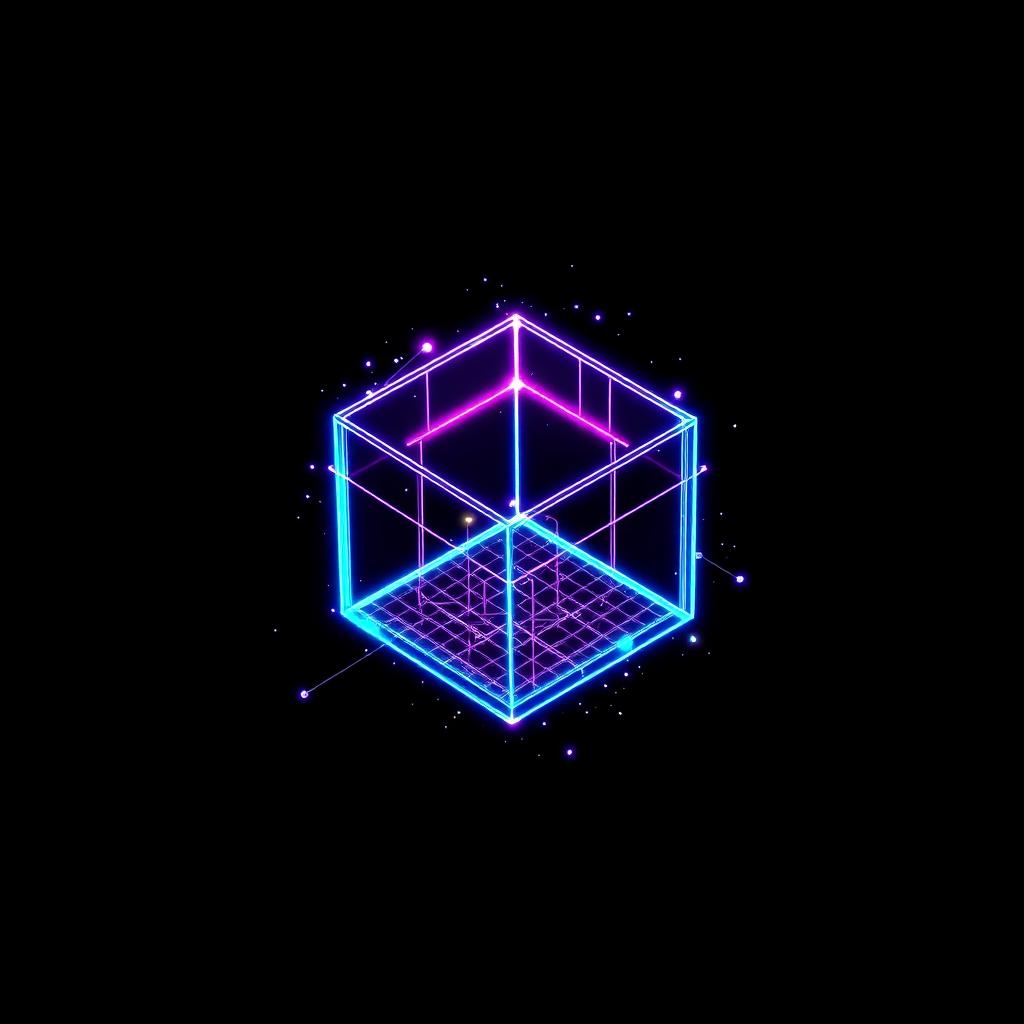 Cubo neon abstrato representando pipelines de automação